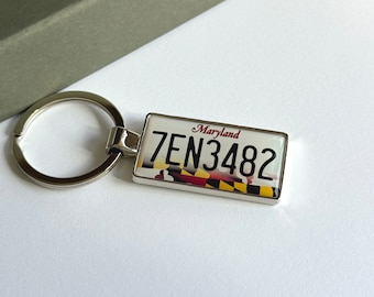 Maryland License Plate Keychain Custom Car Keychain License Plate Keychain Personalized Keyring Number Plate Car Accessory Car Plate Keyring