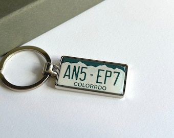 Colorado License Plate Keychain Custom Car Keychain License Plate Keychain personalized keyring Number Plate Car Accessory Car Plate Keyring