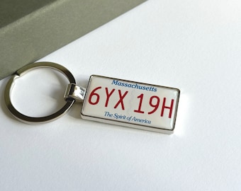 Massachusetts License Plate Keychain Custom Car Keychain License Plate Keychain Personalize Keyring Number Plate Accessory Car Plate Keyring