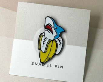 Banana Shark Head Pin Funny Lapel Pin Hard Enamel Pin Cute Enamel Pin Enamel Pin Set Hard Enamel Pins Gift For Her Birthday Gift For Him