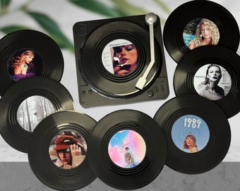 Taylor Swift Vinyl Drink Coasters Taylor's Version Vinyl Record with Player Record Seat Swiftie Wall Art Poster Gift For Her Music Lover