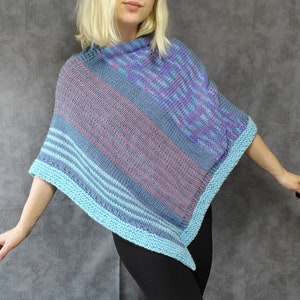 Chunky pastel hand knit stripe sweater poncho