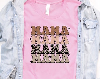 Boho Leopard Print Mama T-Shirt | Leopard Mom Top | Animal Print Mama Shirt | Boho Retro Mom Tee