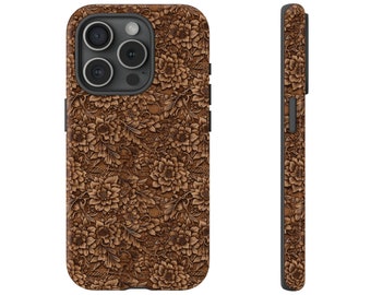 Faux Tooled Leather Tough Phone Case | Leather Look iPhone Samsung Galaxy Google Pixel Case | Western Floral Tough Case