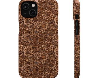 Faux Tooled Leather Snap Phone Case | Leather Look iPhone Samsung Galaxy Slim Case | Western Floral Phone Case