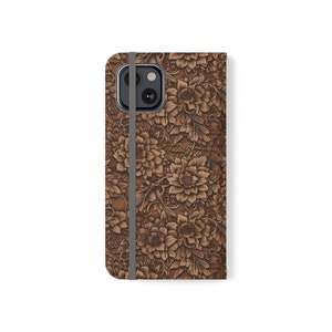 Funda de teléfono con tapa de cartera de cuero con herramientas sintéticas / Funda de billetera Samsung Galaxy con aspecto de cuero / Cartera de teléfono floral occidental