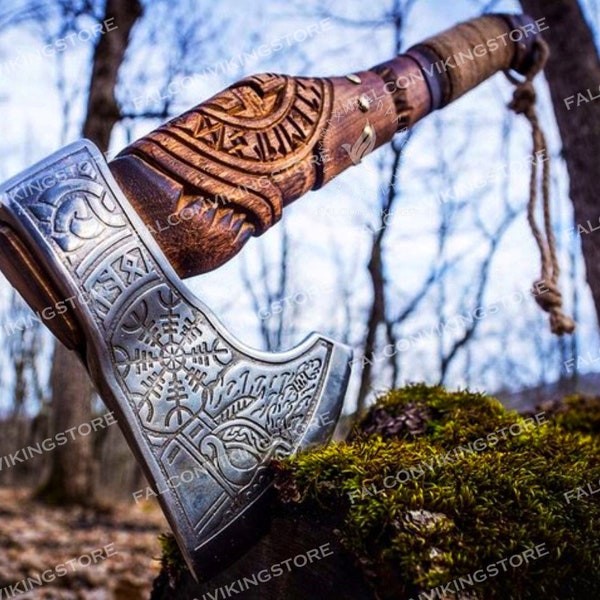 Unique Christmas Gift | Handcrafted Carbon Steel Viking Axe - Norse battle ready Weapon and Collectible