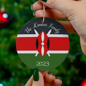 Personalized Kenya Ceramic Christmas Ornament Kenyan Flag Round Gift Holiday Decoration Africa World Heritage Travel Lover Collection