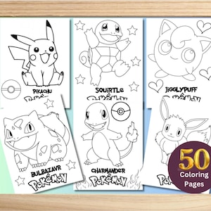 50 pagine da colorare dei personaggi dei Pokemon, download immediato, stampabili, pagine da colorare dei Pokemon Gotta Catch Them All, bomboniere per feste POKmon Go