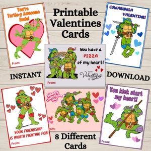 Druckbare Schildkröte Charakter Ninja Valentinstag Karten, Schildkröte Valentinstag, DIY Valentinstag, Kinder Klassenzimmer Valentinstag Karten, Ninja Valentinstag