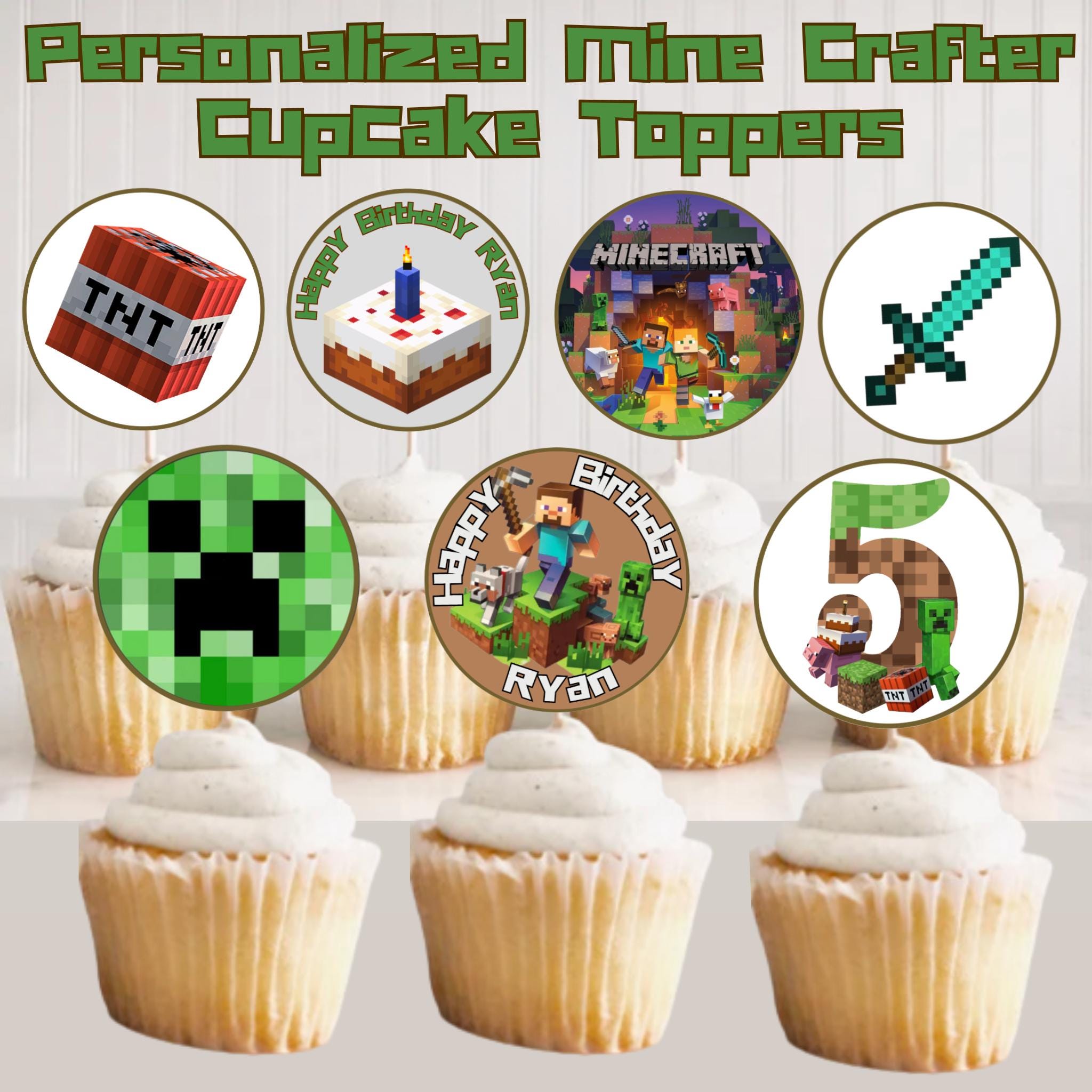 Customizable Minecrafter Cupcake Toppers