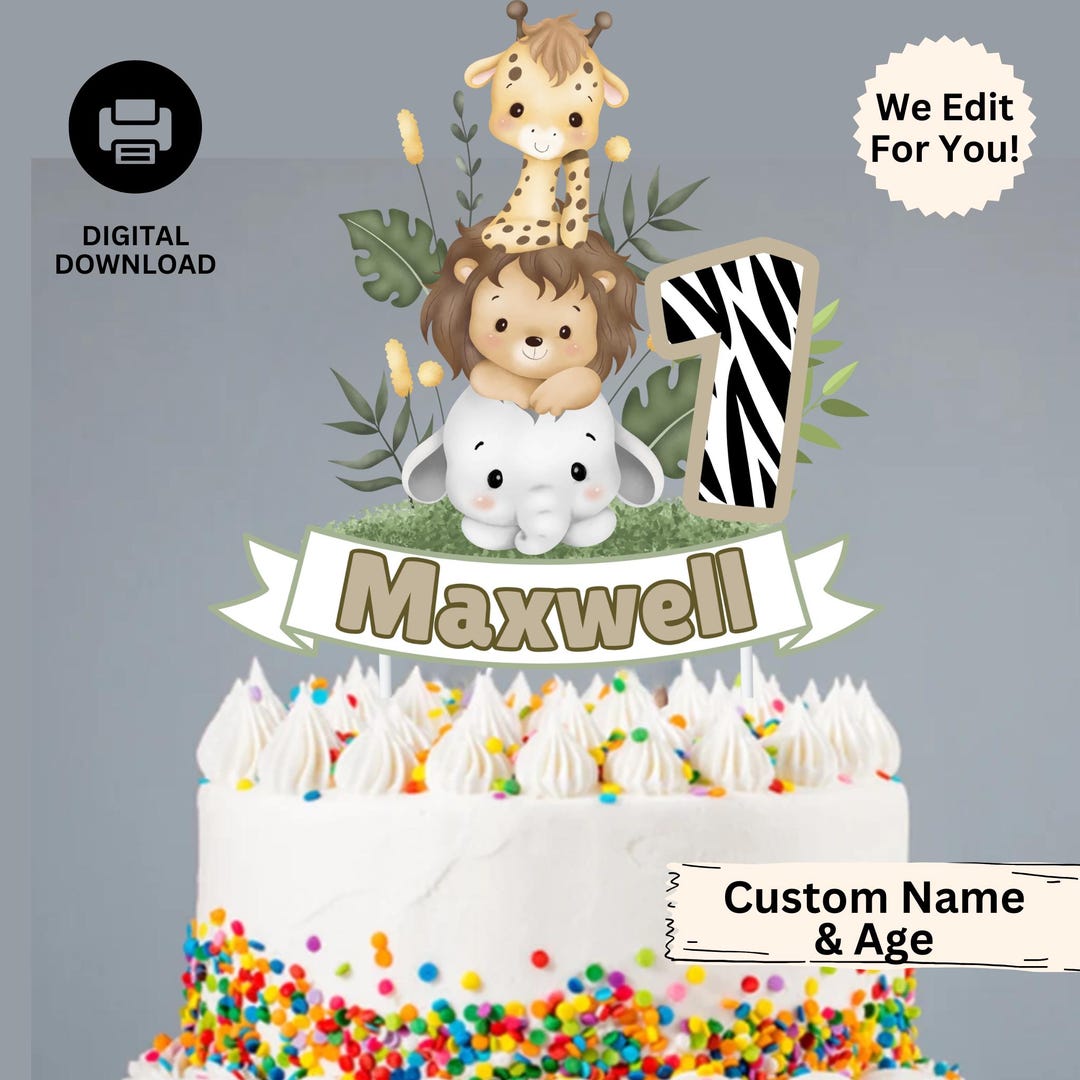 Personalized Wild Jungle Birthday Cake Topper, Wild One Cake Topper ...