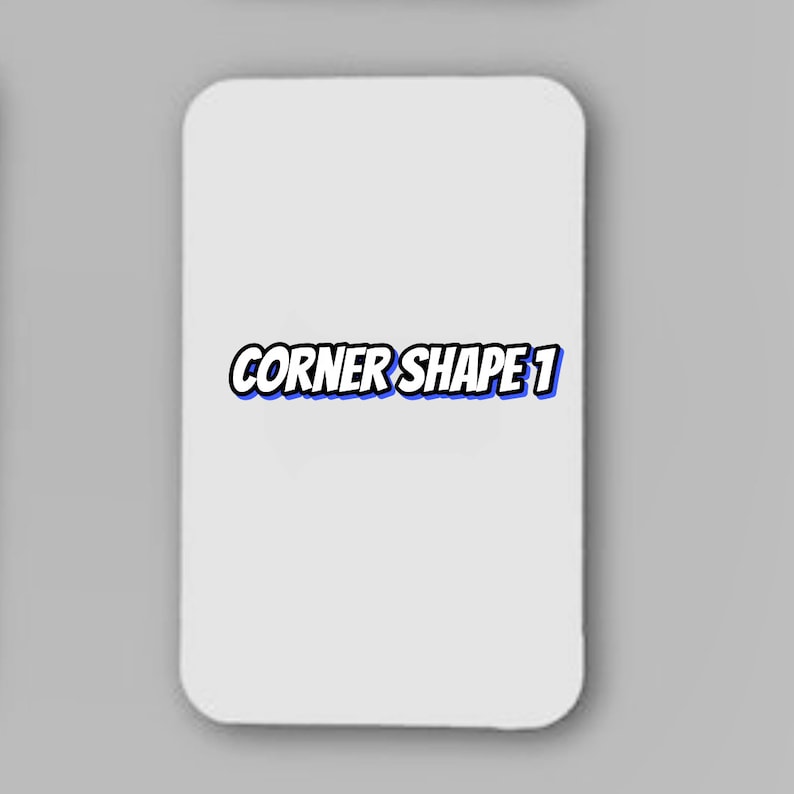 Pu&ograve; includere: Carta bianca con il testo "CORNER SHAPE 1" in lettere blu e bianche.