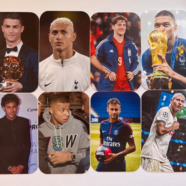 Cartes avec photo de joueurs de football, cartes avec photo de joueurs de football (Neymar, Ronaldo, Messi, Mbappe, PSG, João Félix et plus) Lot de 3