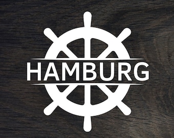 Vinyl sticker with steering wheel and Hamburg lettering - perfect for maritime lovers!