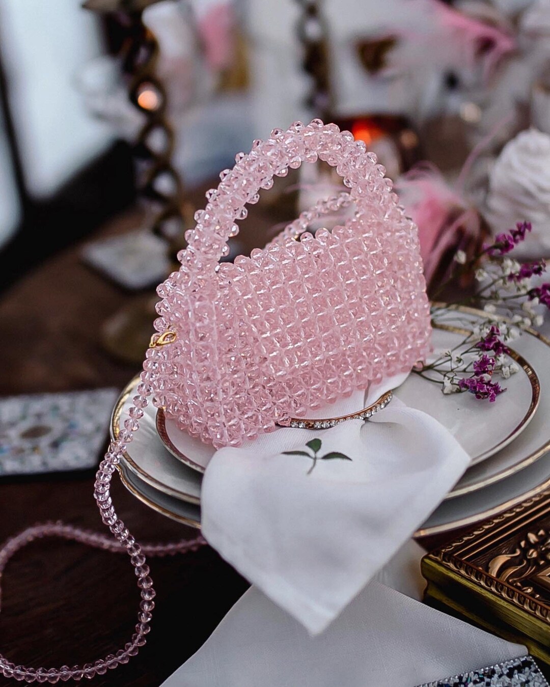 Pink pearl handbag hotsell