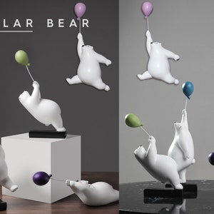 Creative Flying Bear Figurines Balloon Polar Bears Figure Home Wall Mount Decoration Resin Modern Gift for Boy/Man/Kids