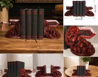 Sujetalibros góticos con forma de calavera y espada, soporte para libros de fantasía oscura, decoración de terror, sujetalibros medievales, decoración espeluznante para estanterías, regalo para jugadores.