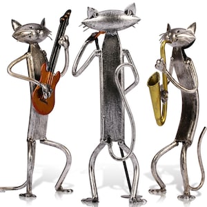 Metal Sculpture A Playing Guitar Cat Home Furnishing Articles Handicrafts