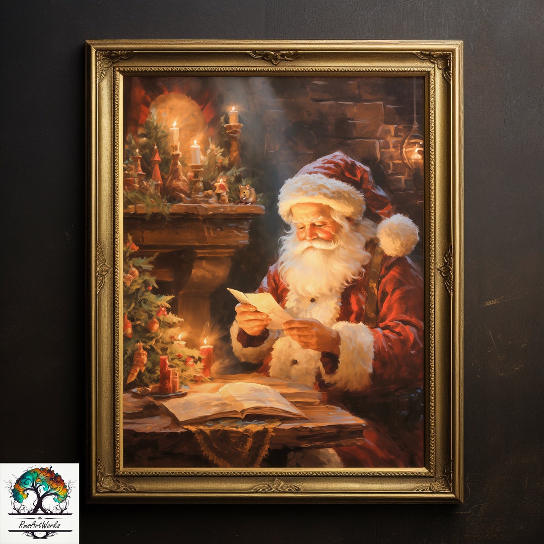 Printable Vintage Santa Painting, Santa Claus Pictures, Christmas