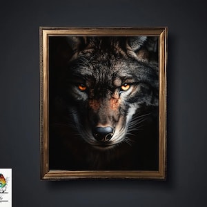 Dark Wolf Print, Dark Cottagecore Artwork, Forest Animal Art, Digital Download, Wall Art, Dark Academia Print, Gothic Print, Animal Portrait