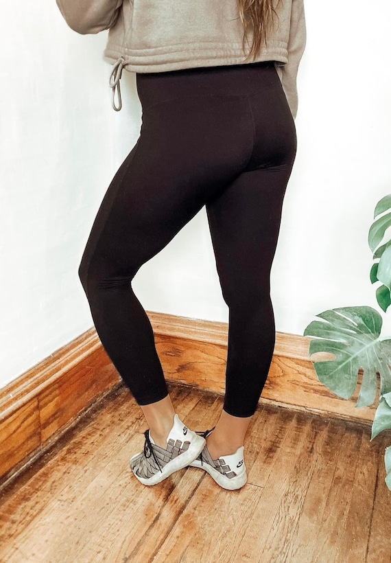 Plus Size/extended Size, High Waisted Solid Black Leggings