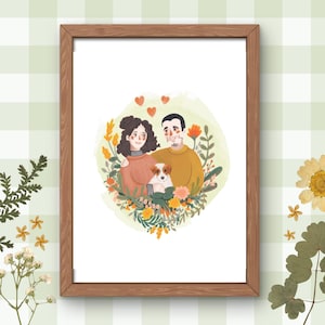 Custom Watercolor Portrait, Cute Cartoon Family Portrait, Personalized Pet Art, Portraits From Photos, Unique Gifts. Digital Illustration
