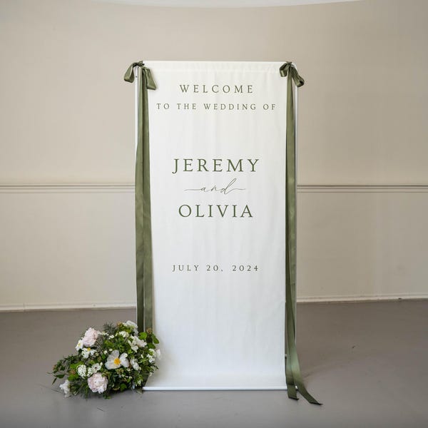 Fabric Wedding Welcome Sign Modern Wedding Welcome Sign Fabric Linen Custom Wedding ceremony Boho Wedding Welcome Sign Ceremony Sign S3