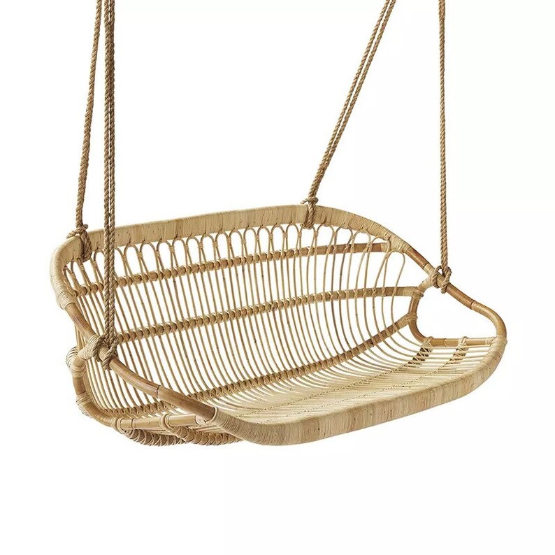 Bamboo Natural Cane Rattan Hanging Swing Chair Etsy