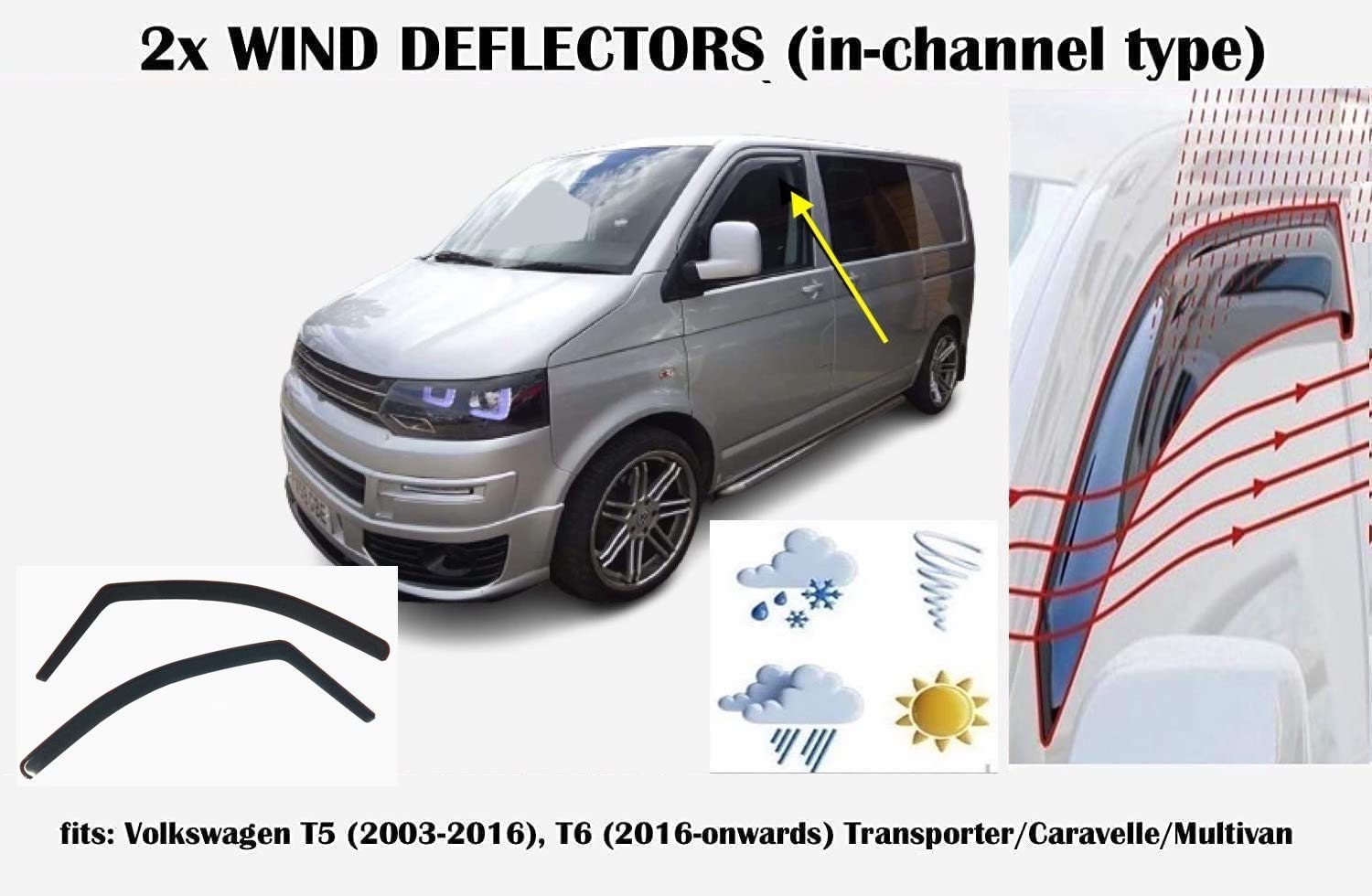Buy Set of 2 Wind Deflectors for Volkswagen TRANSPORTER T5 T6 2003