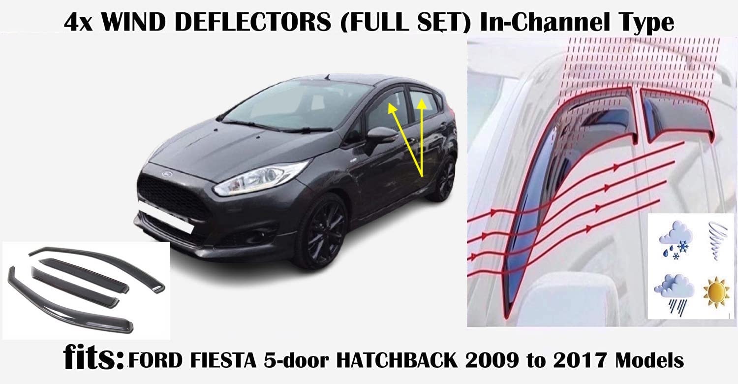 Set of 4 Wind Deflectors for FORD FIESTA Hatchback 2009 to 2017