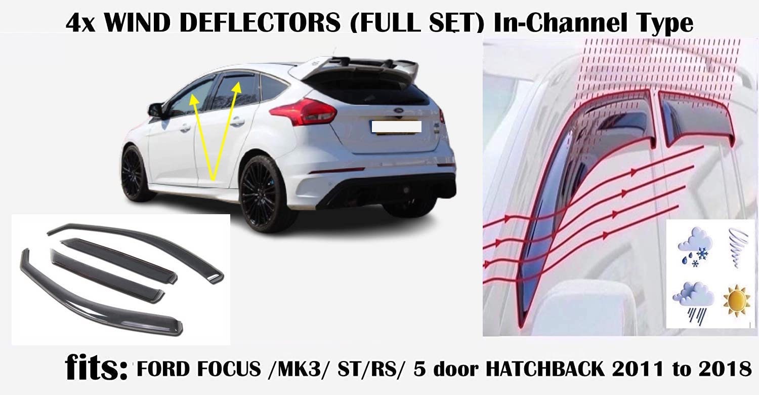Set of 4 Wind Deflectors for FORD FOCUS Hatchback 2011 to 2018