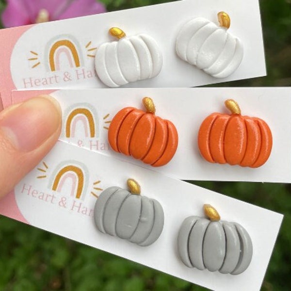 Fall Earrings, Pumpkin Studs, Gold Stem pumpkin studs, Handmade Polymer Clay Earrings, Fall Clay Earrings, Holiday Studs, Lightweight