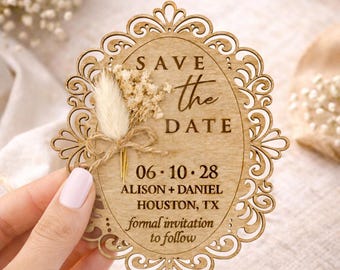 Rustic Save The Date Magnet: Dried Gypsophila Flowers, Multicolor, Kraft Envelopes with Custom Label