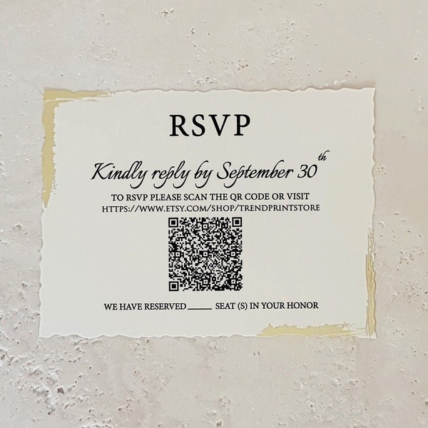 Rsvp Card QR Code, Rsvp Wedding Card, RSVP Card Qr Code, Black Ink RSVP Card, Reply Card, Green Response Card 3.9 x 5.3 inches with Envelope
