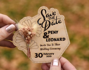 Imán de madera para guardar la fecha / Invitación de boda rústica estilo bohemio / Recuerdo personalizado para invitados