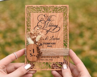 Floral Wooden Wedding Invitations & Gypsophila Flowers, Hand Painted Wood Invitation 4" x 6" (10x15) cm 100% Birch Tree