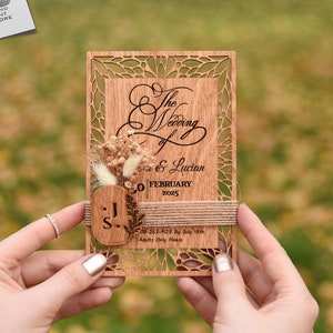 Floral Wooden Wedding Invitations & Gypsophila Flowers, Hand Painted Wood Invitation 4" x 6" (10x15) cm 100% Birch Tree