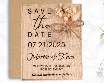 Floral Wooden Save The Date Magnet: Hand-Painted Birch with Kraft Envelope