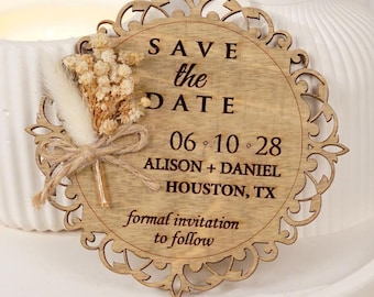 Custom Wooden Save The Date Magnet: Hand Painted Birch, Kraft Envelope