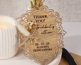 Quinceanera Favors Floral Wood Magnet | Sweet 16 Party Favor | Personalized Guest Gifts