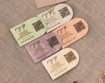 Wooden Wedding RSVP Cards with QR Code & Kraft Envelope