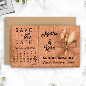 Imán de madera para guardar la fecha y sobre kraft, con calendario, 8 cm x 13 cm