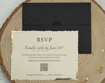 Custom RSVP Cards For Wedding, Qr Code Rsvp and Black Envelope - Response Card Size: 3.9” x 5.3” or 10 cm x  13,5 cm