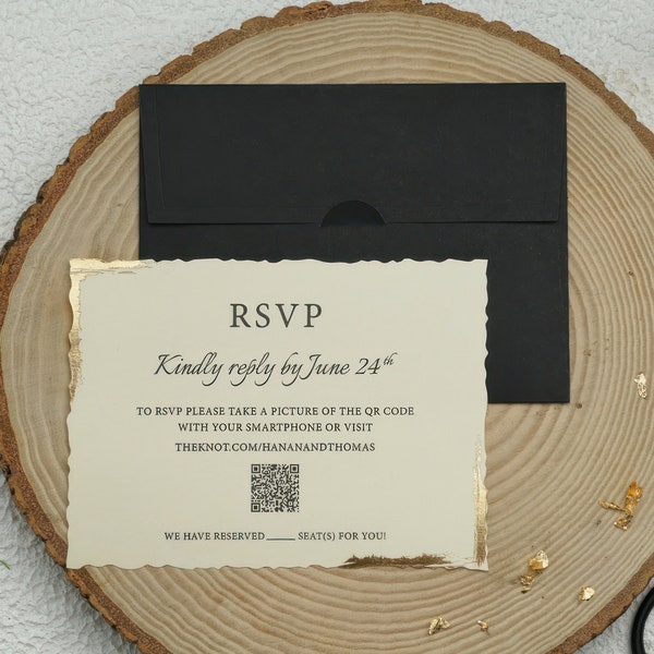 Custom RSVP Cards For Wedding, Qr Code Rsvp and Black Envelope - Response Card Size: 3.9” x 5.3” or 10 cm x  13,5 cm