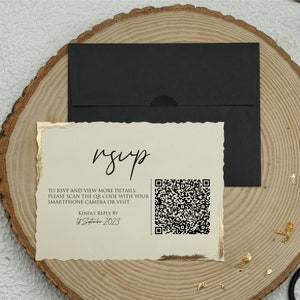 Rsvp Card QR Code, Rsvp Wedding Cards, RSVP Card Qr Code, Gold Foil RSVP Cards, Reply Card, Black Response Card Size: 3.9” x 5.3”