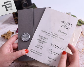 Elegant Gatefold Wedding Invitation Set, Wedding Card with Gray Cover - Silver Foil Detail Border - RSVP Cards