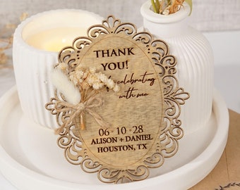 Personalized Rustic Wedding Favors for Guests - Wood Floral Magnet Envelopes Seals