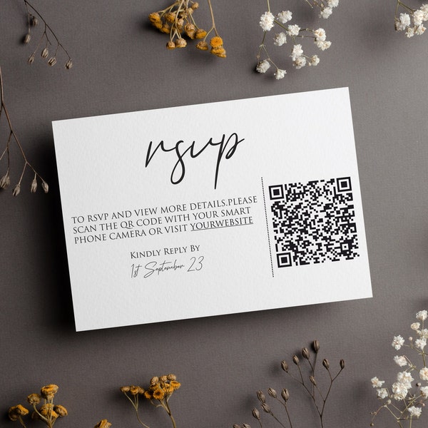 RSVP Card With QR Code, RSVP Cards, Wedding Reply Cards, Wedding Rsvp Card, Thank You Card, Detail Card (3.9” x 5.3” or 10 cm x 13,5 cm)