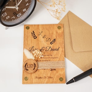 Invito di nozze in legno, invito di nozze rustico con buste Kraft e adesivi personalizzati, 5 diverse opzioni di colore
